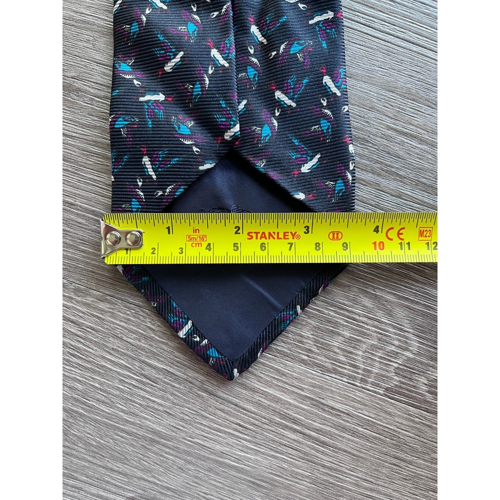 Vintage Burberrys London Silk Tie Navy Blue Mallard Duck Print Made in England - Picture 6 of 6